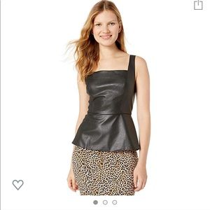 BCBGMAXAZRIA Faux Leather Peplum Top XS NEW